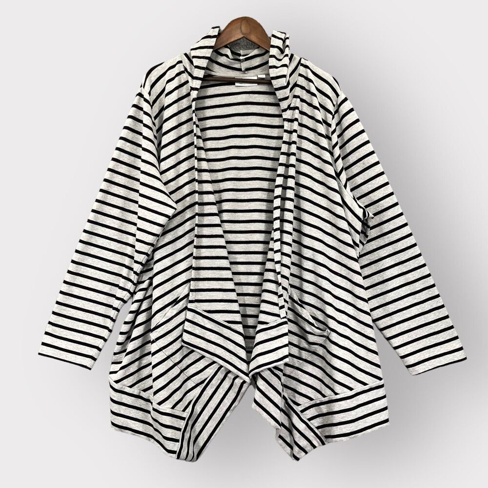 Denim & Co. Active Open Front Cardigan Women 2X Striped French Terry Drape Front